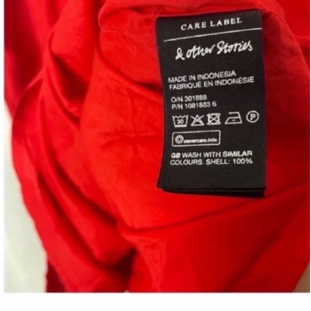 & OTHER STORIES Linen Peasant Dress Cottagecore Puff Sleeve Red Ruffle 4 EUR 36 - Picture 9 of 10